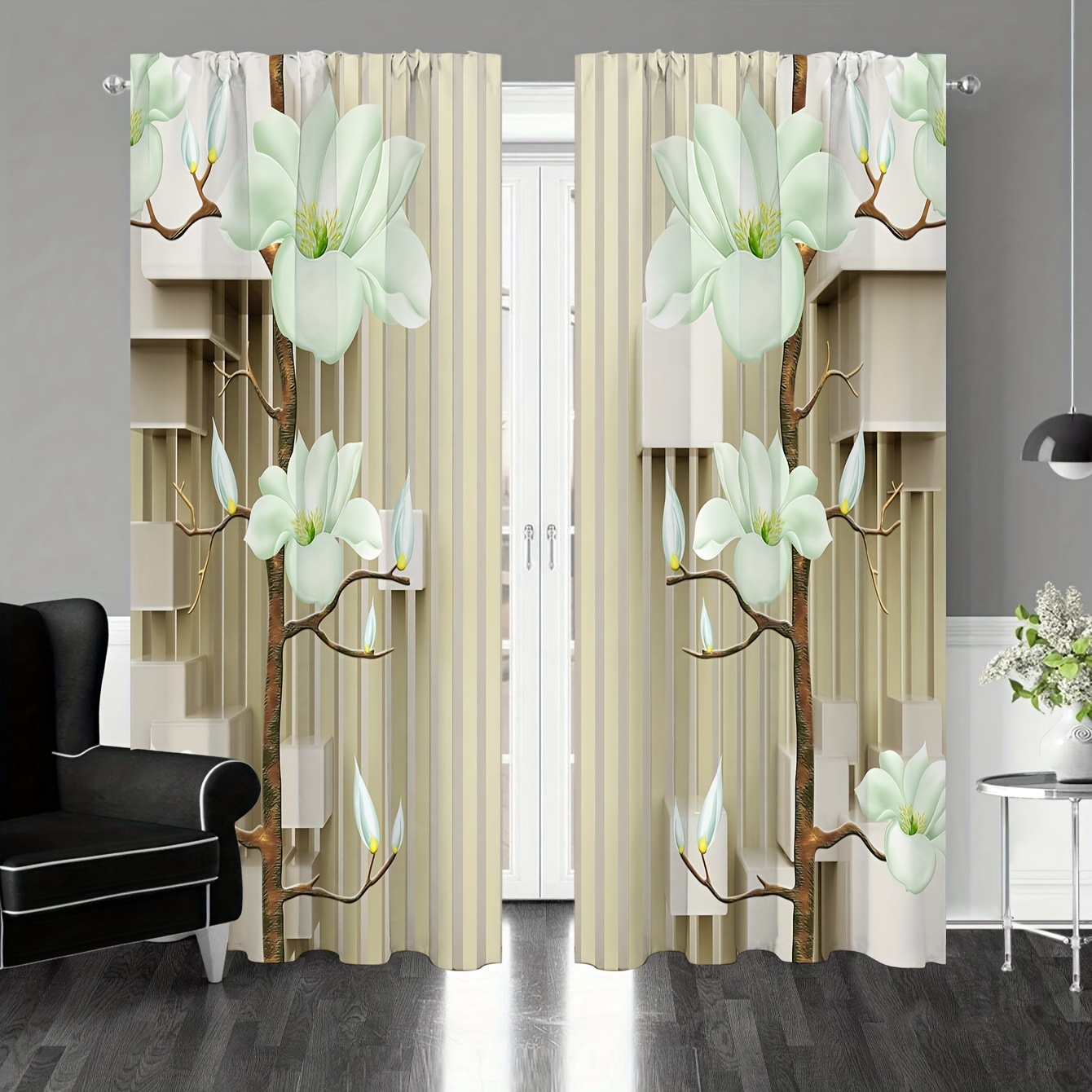 1 Stück Vorhang Matcha-Grün Thermisch isoliert Fenster & Goldfolie Muster