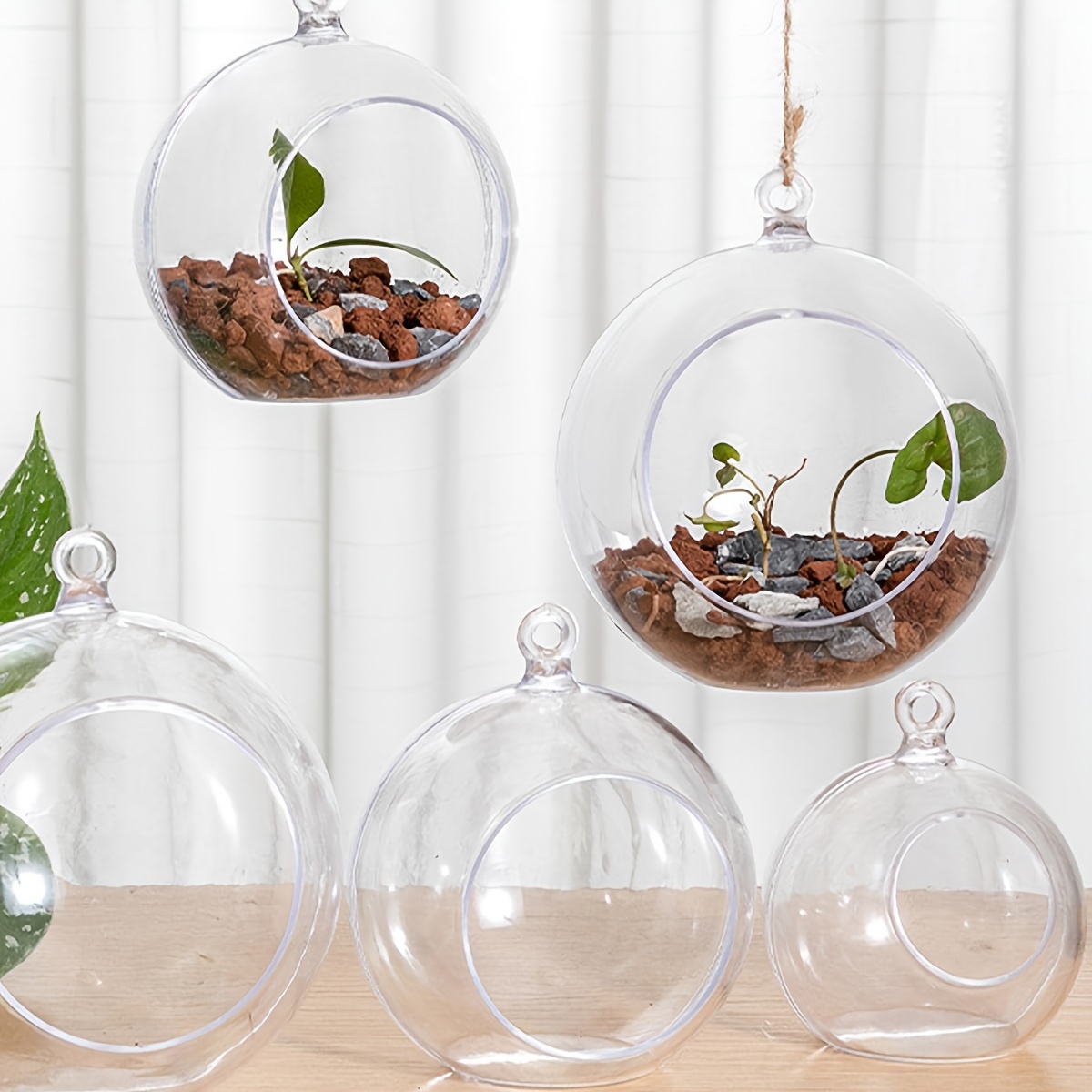 

1pc Modern Simple Transparent Round Ball Plastic Flower Nursery Pot Indoor Decoration Flower Pot Hanging Flat Bottom Hanging Basket Container Gardening Supplies