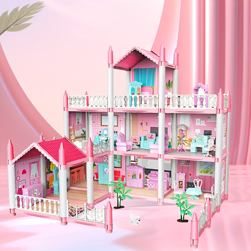 Doll House - Beauty Villa Set For Kids - Lovely Pink Doll House - Doll House  For Girls - Pink Color Doll Play House