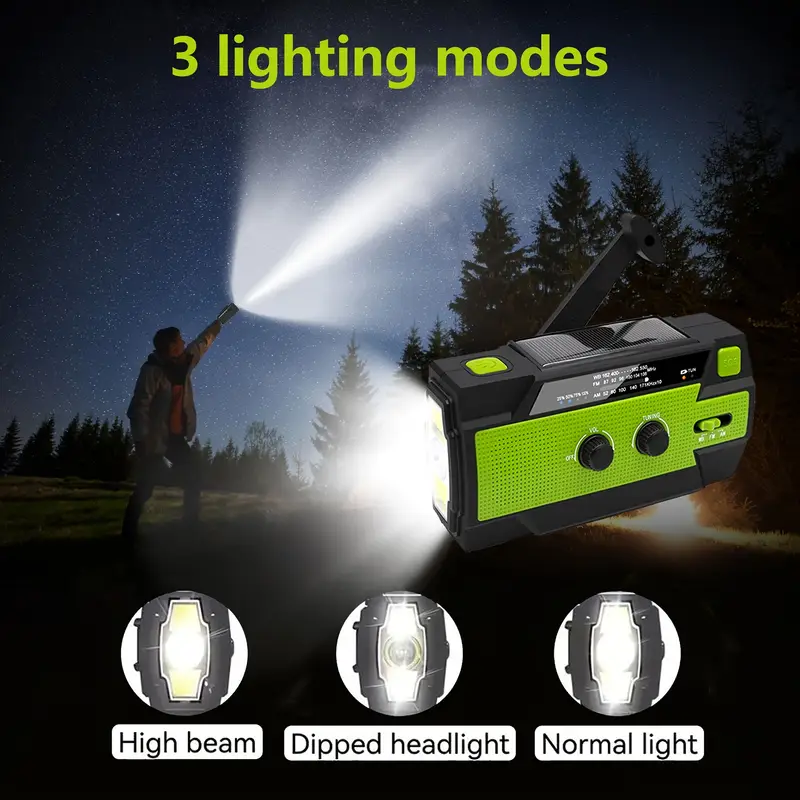 emergency crank weather radio 4000mah solar hand crank portable am fm weather radio with 1w 3 mode flashlight motion sensor reading lamp cell phone charger sos for home and emergency green details 3