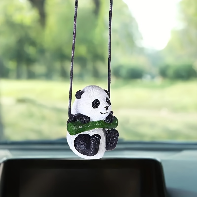 Cute Little Panda Car Interior Pendant Car Swing Straw Hat - Temu
