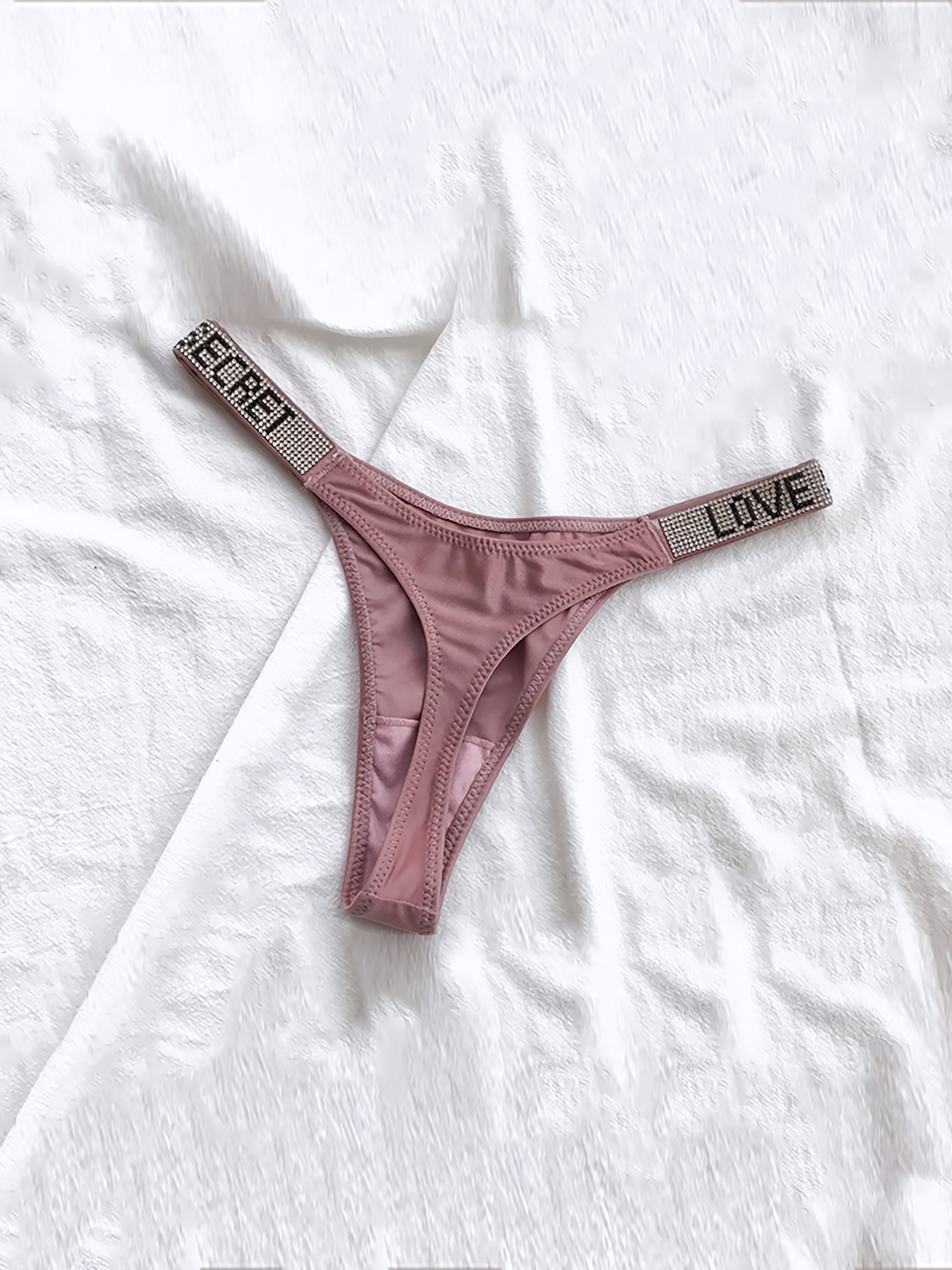 Sexy Women's Silk Panties Underwear Seamless PINK Letter Thongs Low Waist  Female G-String Comfort Lady