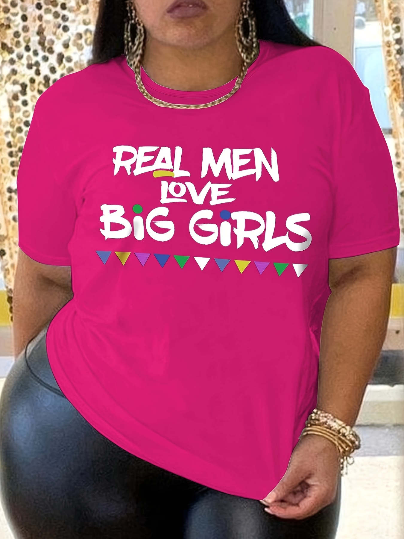 Plus Size Letter Print T-Shirt, Crew Neck Short Sleeve T-Shirt, Women's Plus Size?Clothing