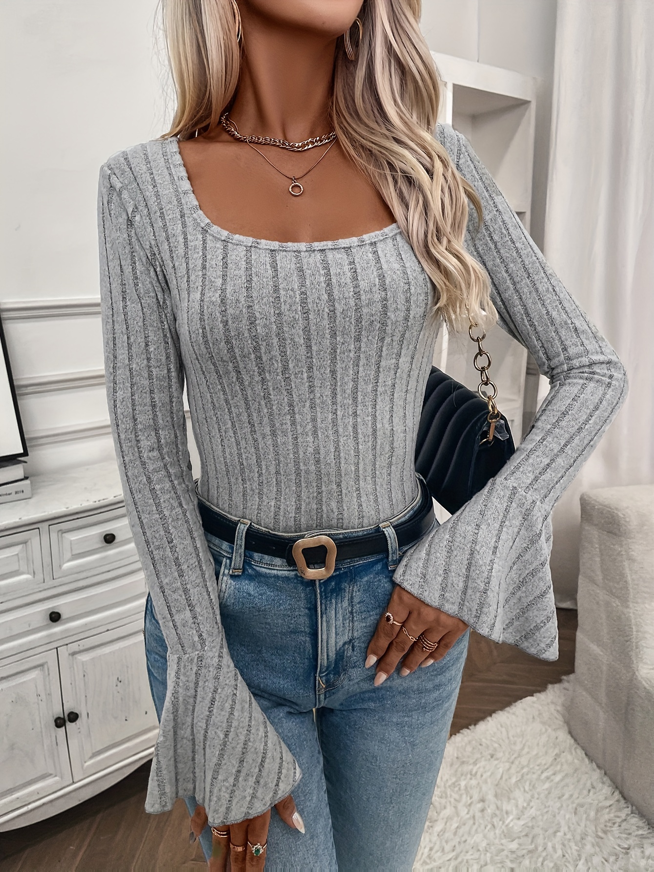 Solid Ruched Shoulder Mesh Top Casual Long Sleeve Top Spring - Temu