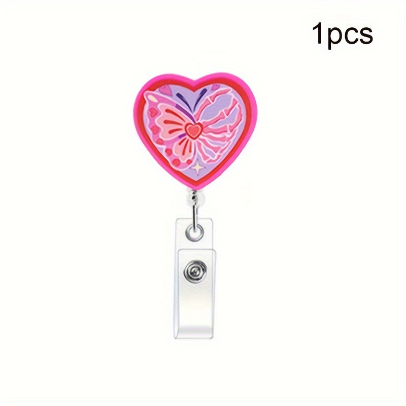 1pc Acrylic Heart Shaped Retractable Badge Reel With Clothes
