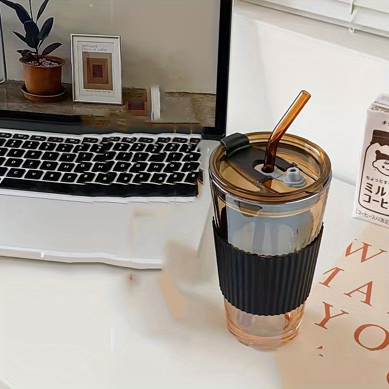 1pc High-value Glass Coffee Cup With Straw