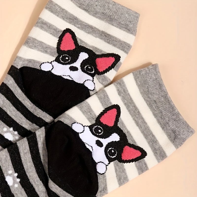 5 Pairs Men's Cartoon Striped Cat And Dog Print Ankle Socks Sports  Breathable Cotton Liner Socks For Spring Summer