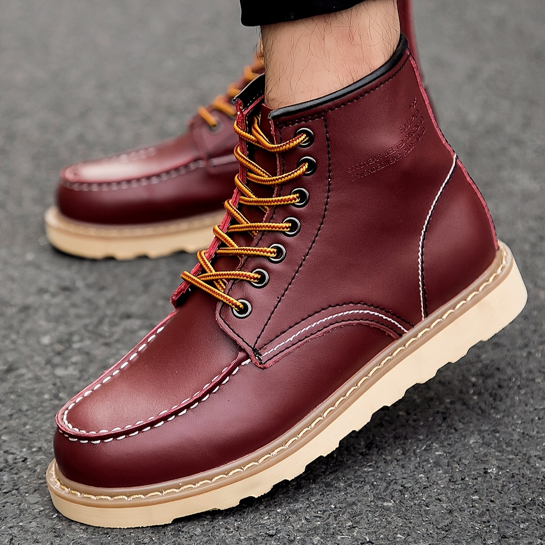 Men's Outdoor Moc Toe Leather Lace up Boots Casual Walking - Temu Poland