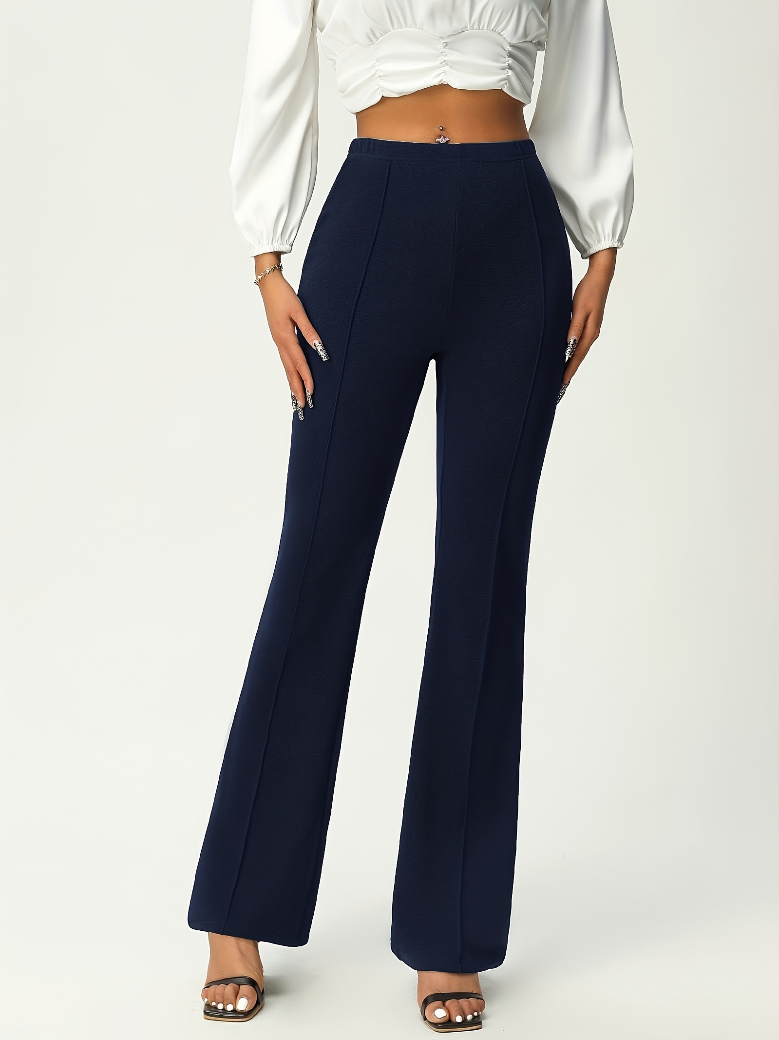 solid flare leg pants elegant stretchy high waist pants for work office womens clothing