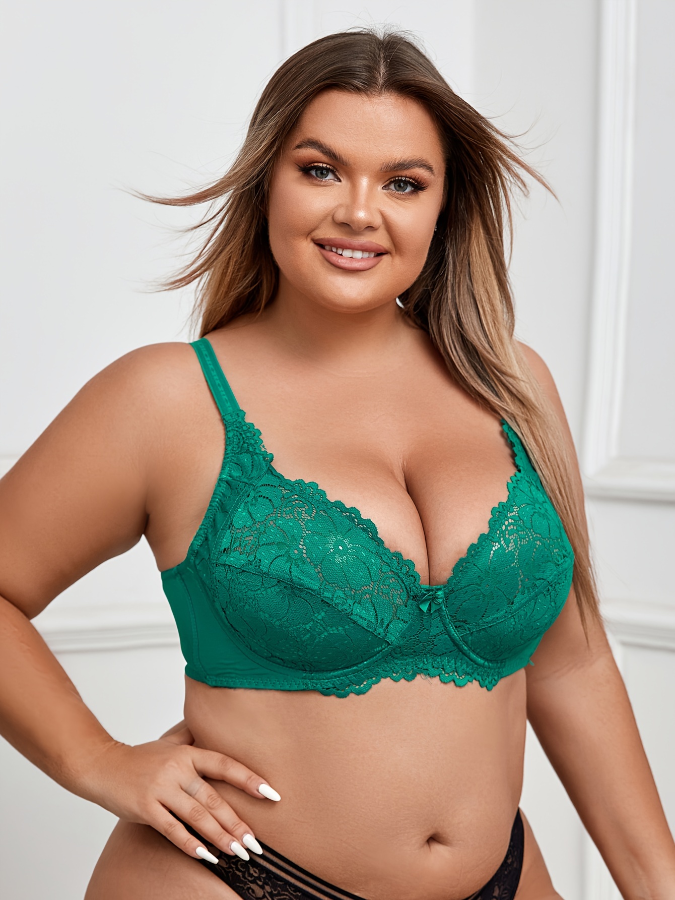 Plus Size Sexy Bra Women's Plus Floral Lace Full Cover Mini - Temu