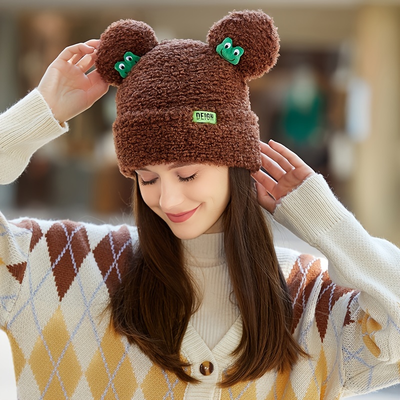 New Winter Thick Warm Knitted Hat Women Bucket Hat Headwear - Temu