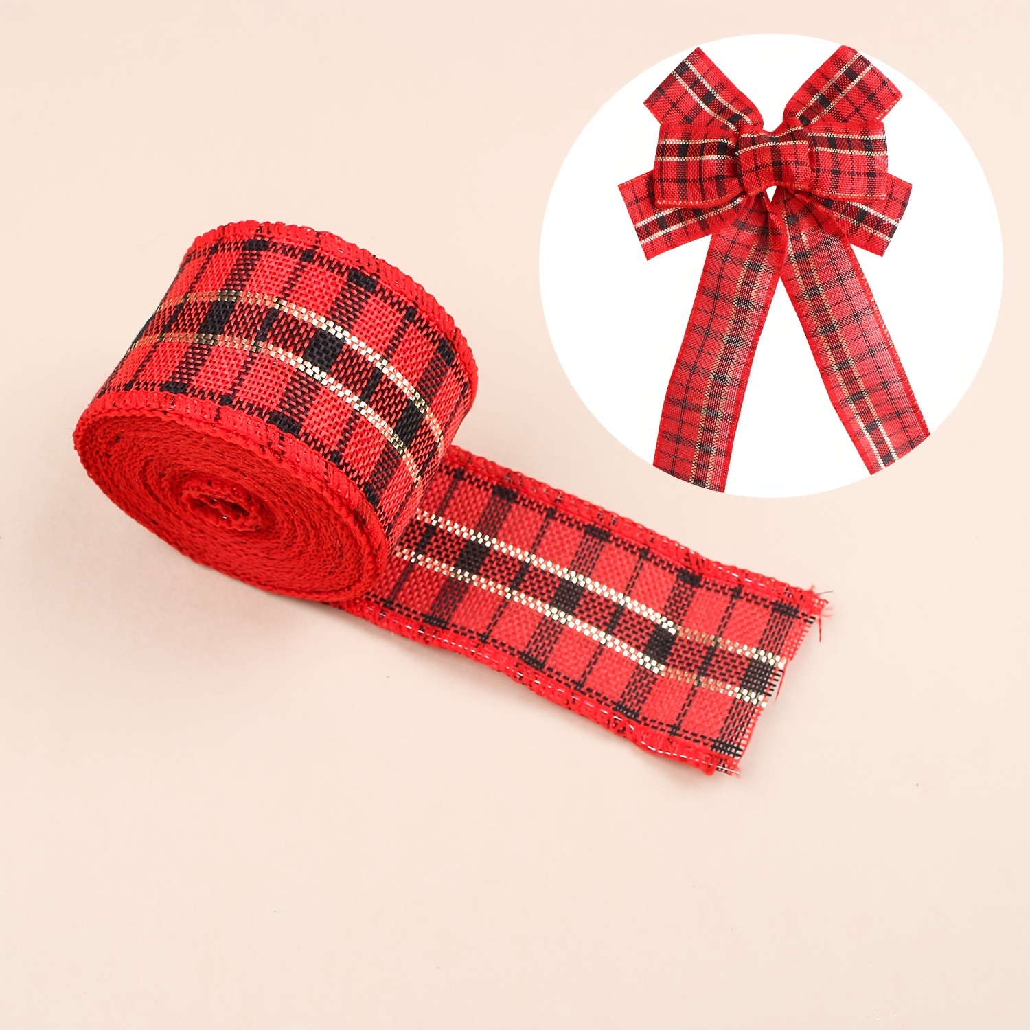 Diy Imitation Burlap Colored Plaid Ribbon Christmas - Temu