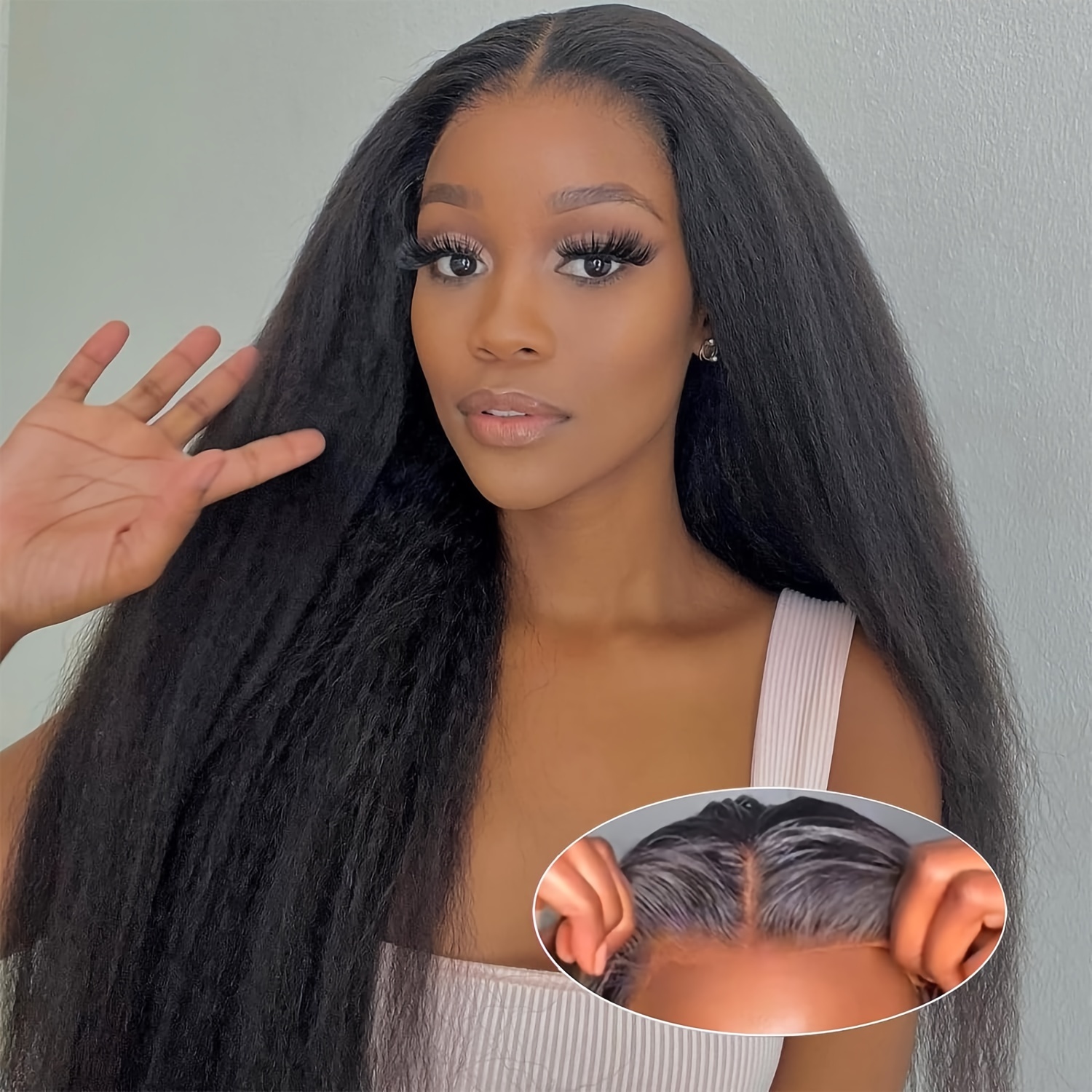 Wear And Go Glueless Wigs Human Hair Pre Plucked Pre Cut For Beginners 150%  Density Kinky Straight Lace Front Wigs Human Hair 5x5 HD Lace Kinky Straig