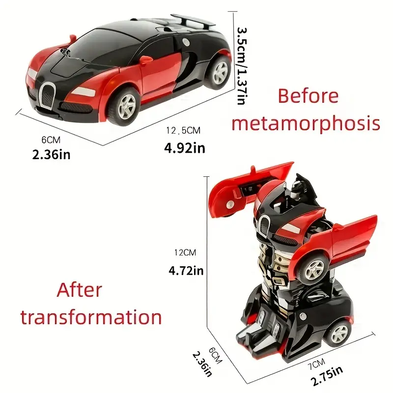 Carro de brinquedo infantil atinge um botão Transformar carro de