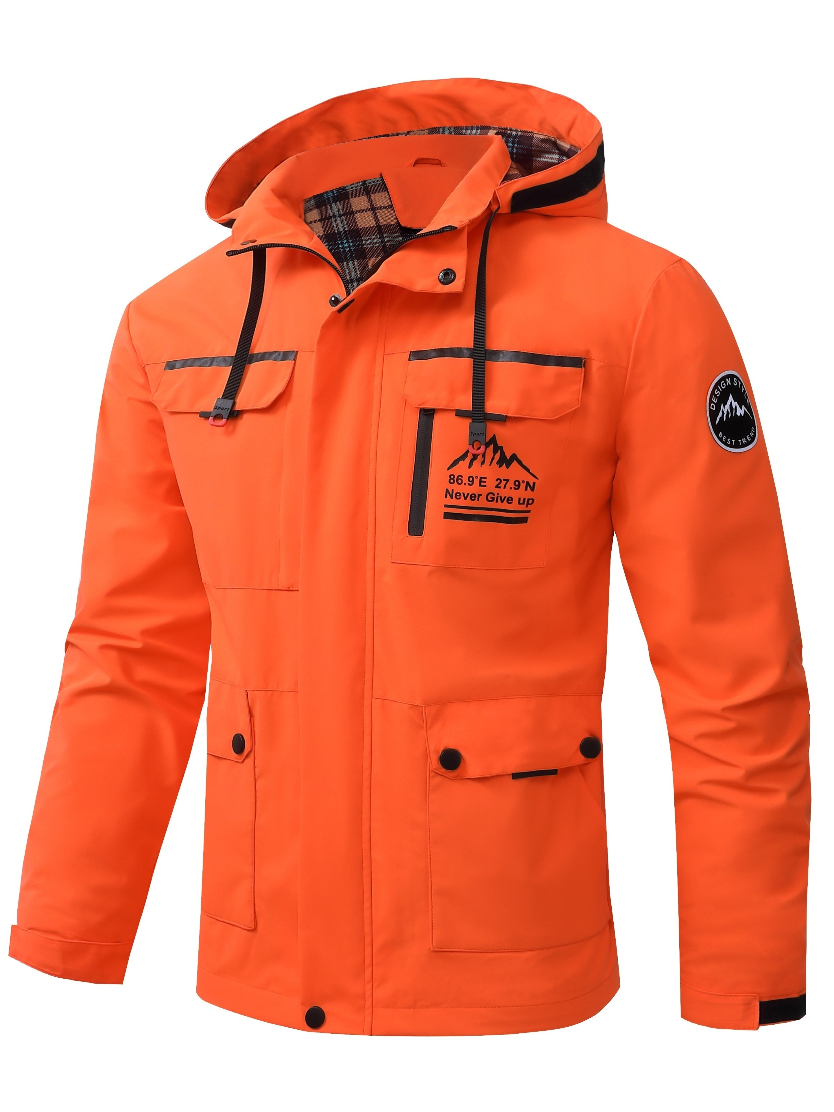 Mens orange hot sale windbreaker jacket