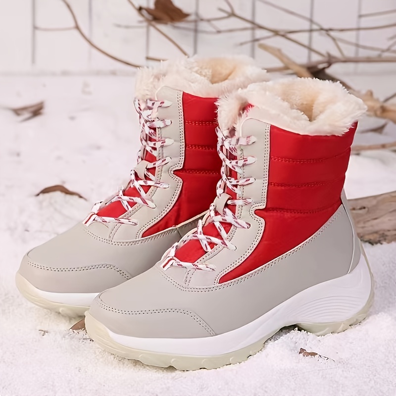 Botas de nieve térmicas de invierno para mujer, cálidas botas de nieve con  cordones y forro de felpa, calzado de mujer