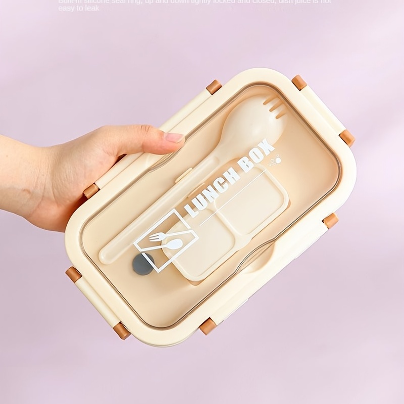 Large Capacity Lunch Box With Tableware and Grids Double Snap Rectangle Divided