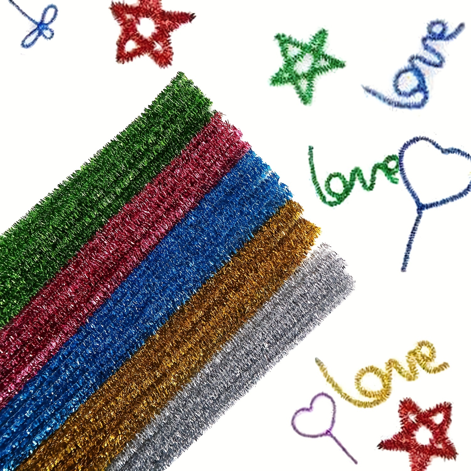 100Pcs Sparkly Pipe Cleaners Tinsel Pipe Cleaner Bulk Chenille Stems Glitter  Pipe Cleaners for Kids Craft Art DIY(6mm x 12inch, 10 Colors) 