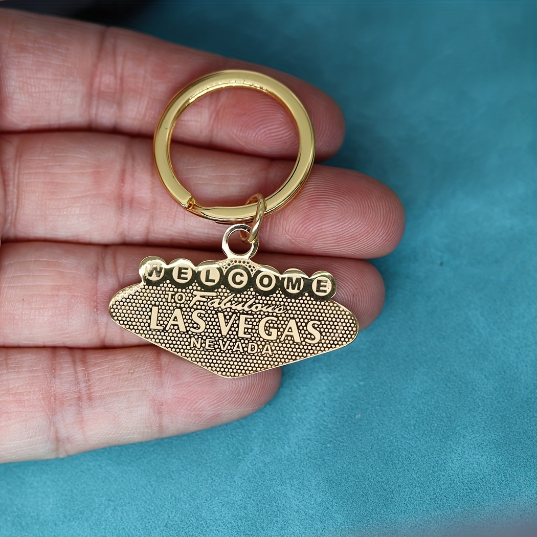 Las Vegas Pendentif en acier inoxydable Porte-clés pour hommes femmes  Plaqué or Porte-clés Cool Déclaration Bijoux géométriques Cadeau