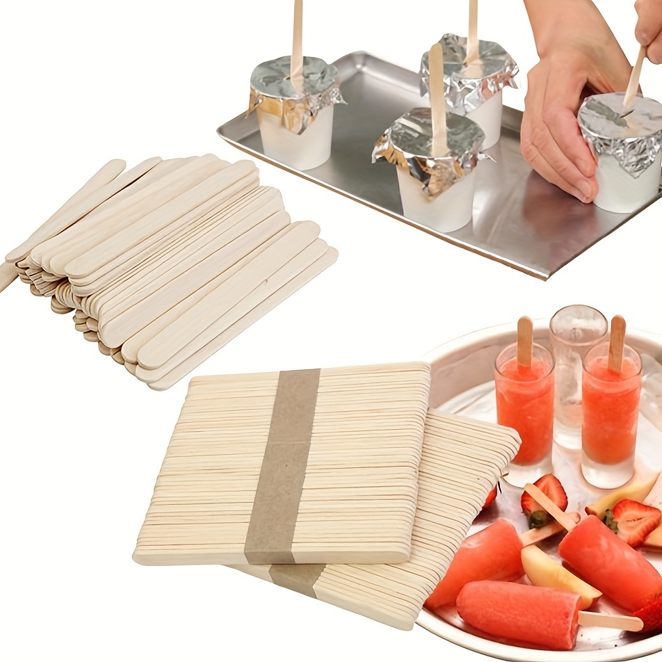 50pcs DIY Wood Popsicle Sticks Ice Cream Stick Cake Wooden Craft Hand  Making Set