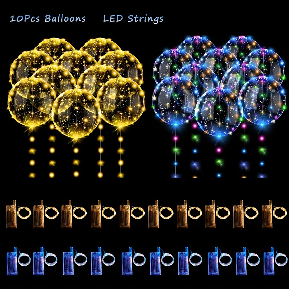 Paquete de 10 globos LED, globos de luz transparente de 20 pulgadas con  palos, globos de neón coloridos que brillan en la oscuridad, juegos de  globos