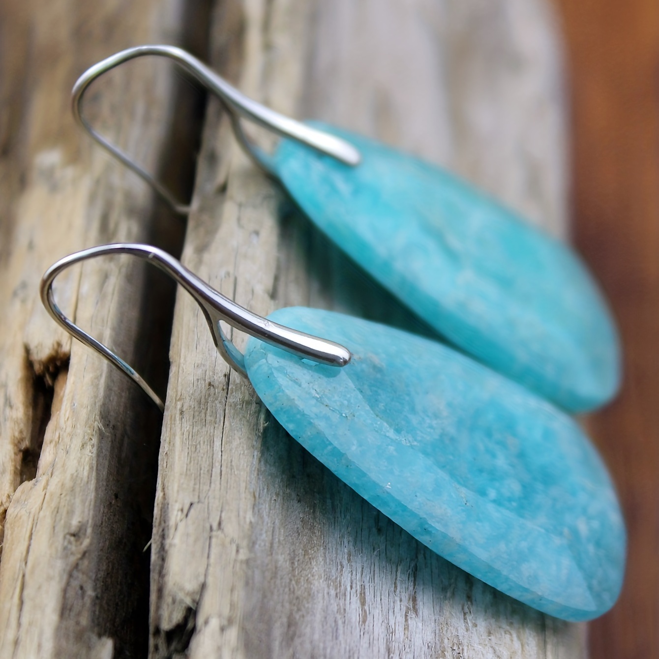 Teal Amazonite Dangle Earrings Natural Stone Copper Hooks