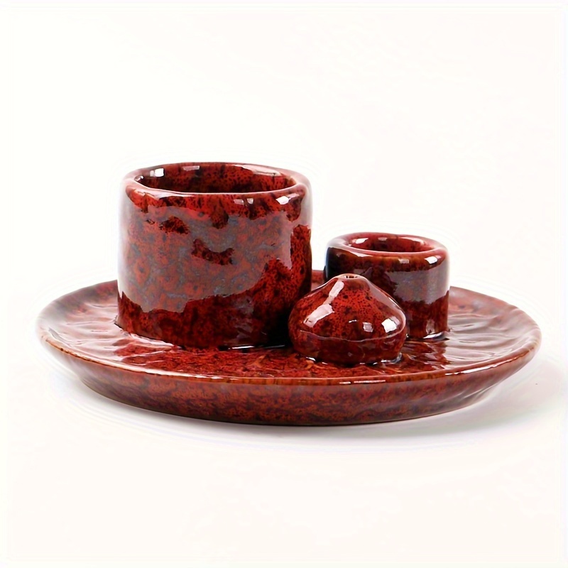 Image of 1pc 4in 1 Ceramic Incense Holder Holder,palo Holder, Sage Holder For Burning, Incense Holder For Sticks, Candle Holder, High Quality Ceramic Burner, Burner,for Home Decoration, Meditation, Yoga