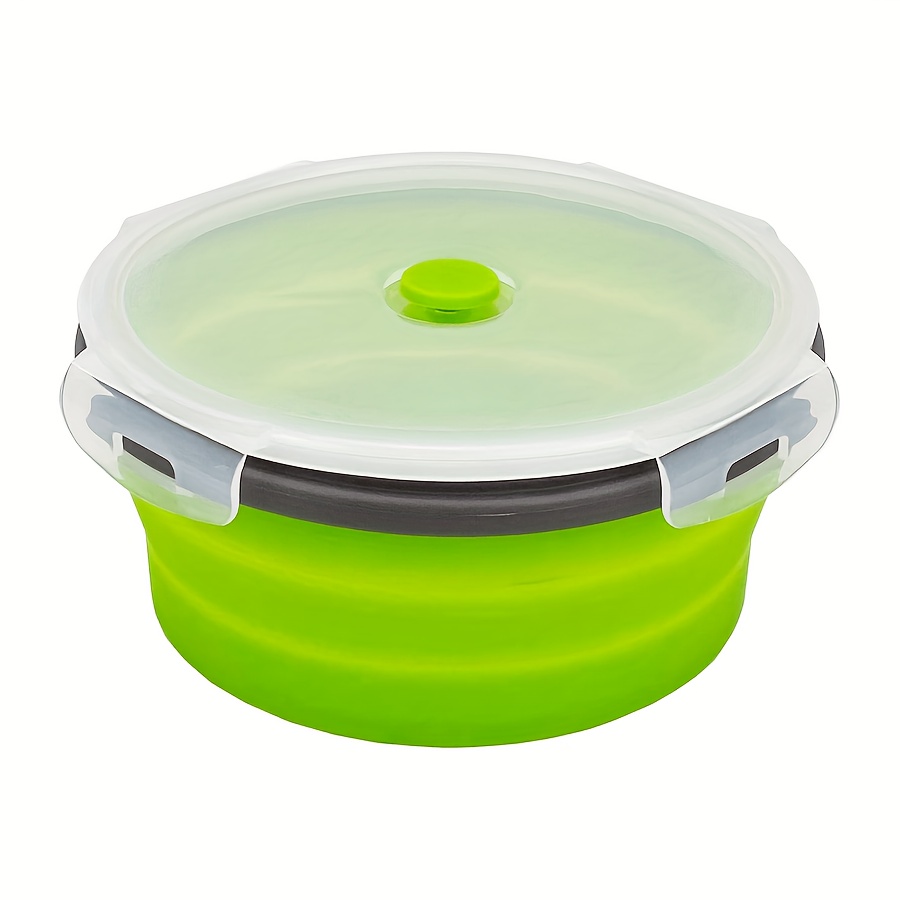 Leak-proof Round Silicone Food Storage Container With Lid - Foldable Lunch  Box For Kitchen And Camping - Microwave And Freezer Safe - Temu