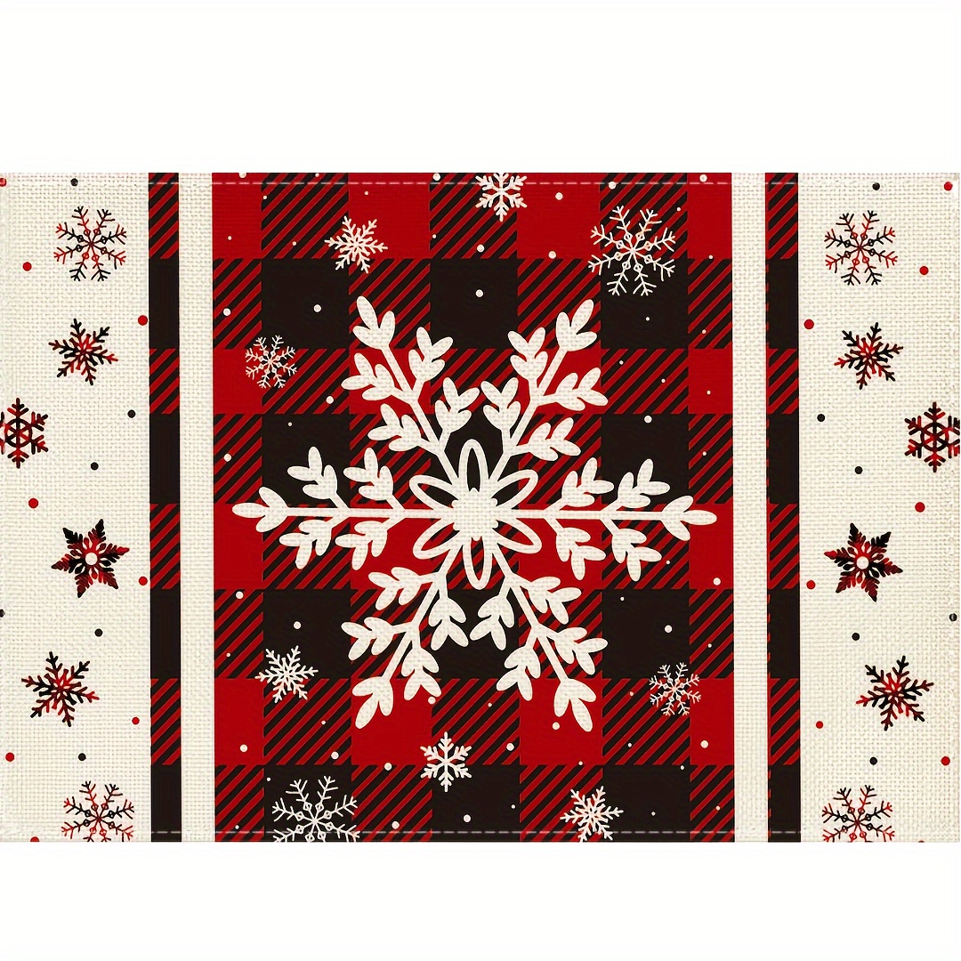 Christmas Theme Linen Placemats Buffalo Plaid Snowflake - Temu