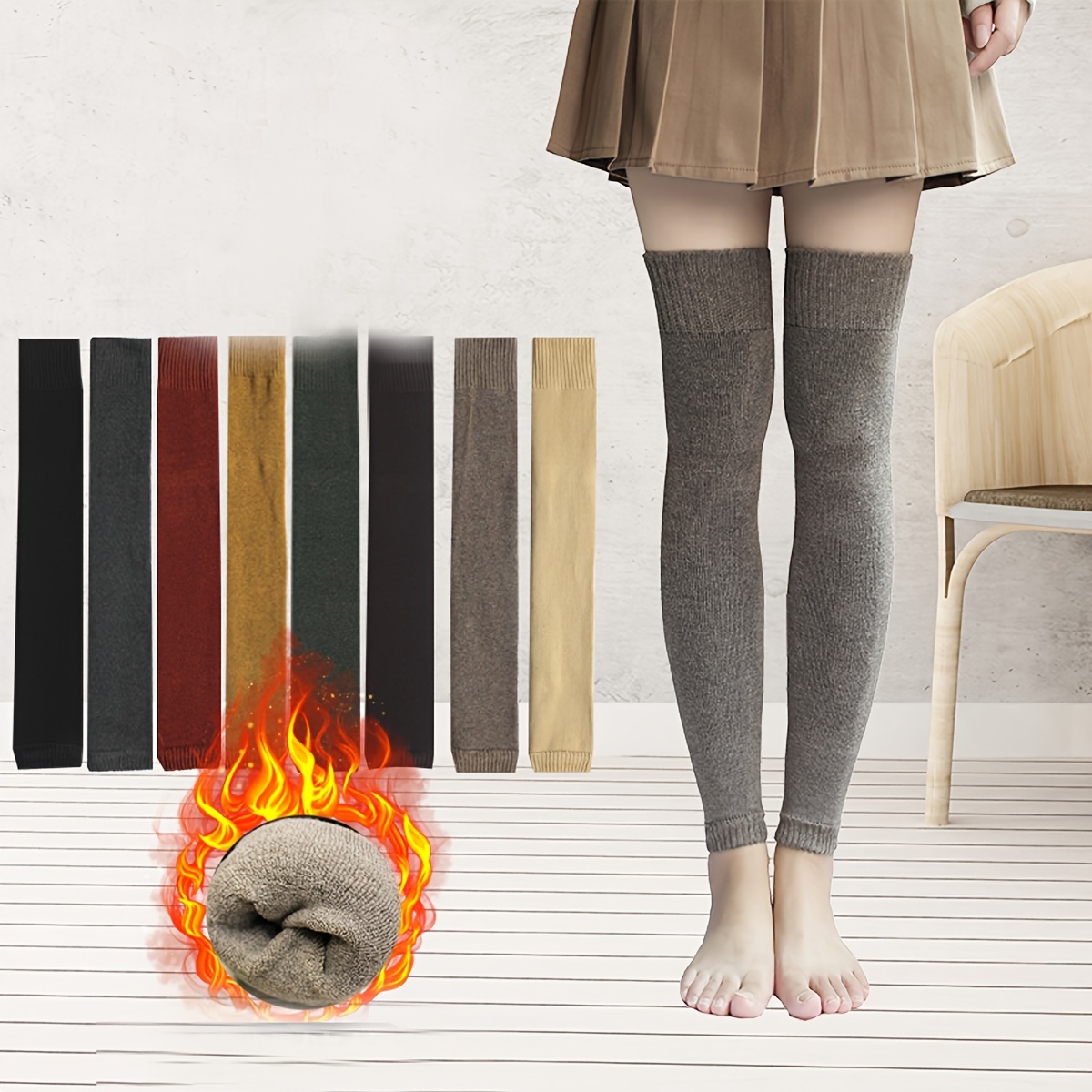 Striped Print Leg Warmers Comfy Warm Flared Knee High Socks - Temu
