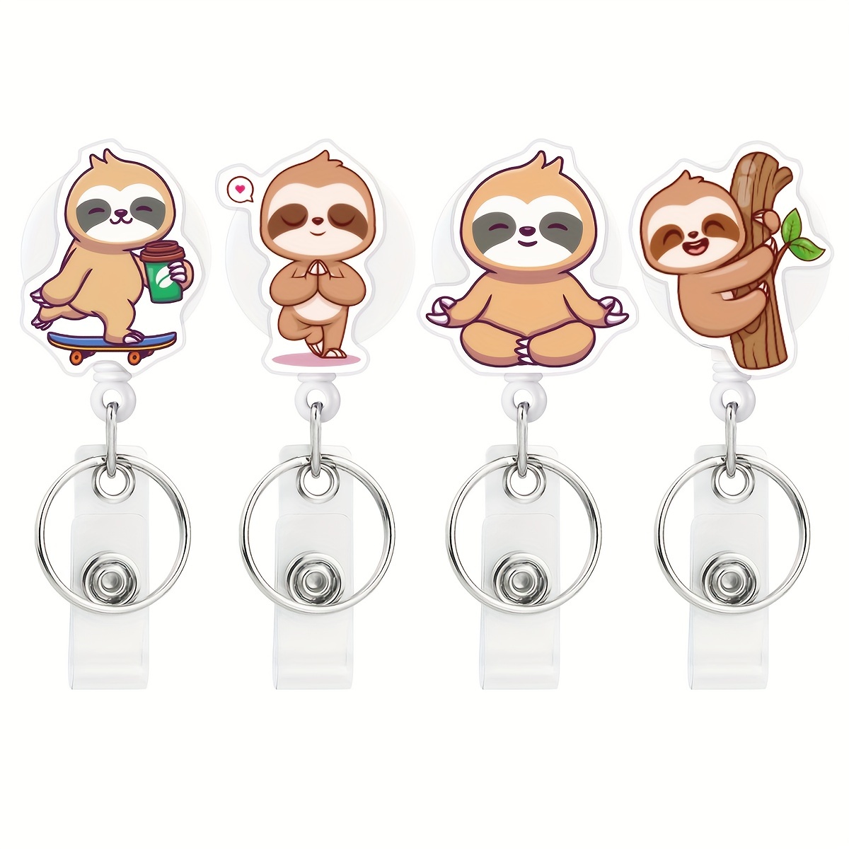 1pc/4pcs Sloth Retractable Badge Holder with Key Ring, Cute Badge Clip On Name Card, Ideal Christmas Gift Choice for Women Doctor Nurse Workmate