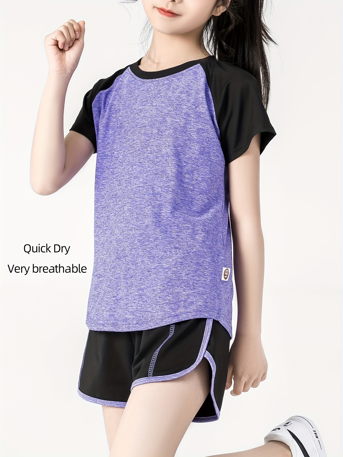 Teen Girls' Sportswear Set, Blue Contrast Color Sports Vest And