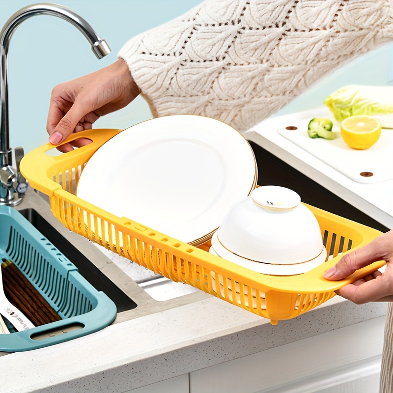 1pc White/blue Retractable Kitchen Drain Basket, Sink Rack, Plastic  Household Dish Drainer, Tableware Drainer