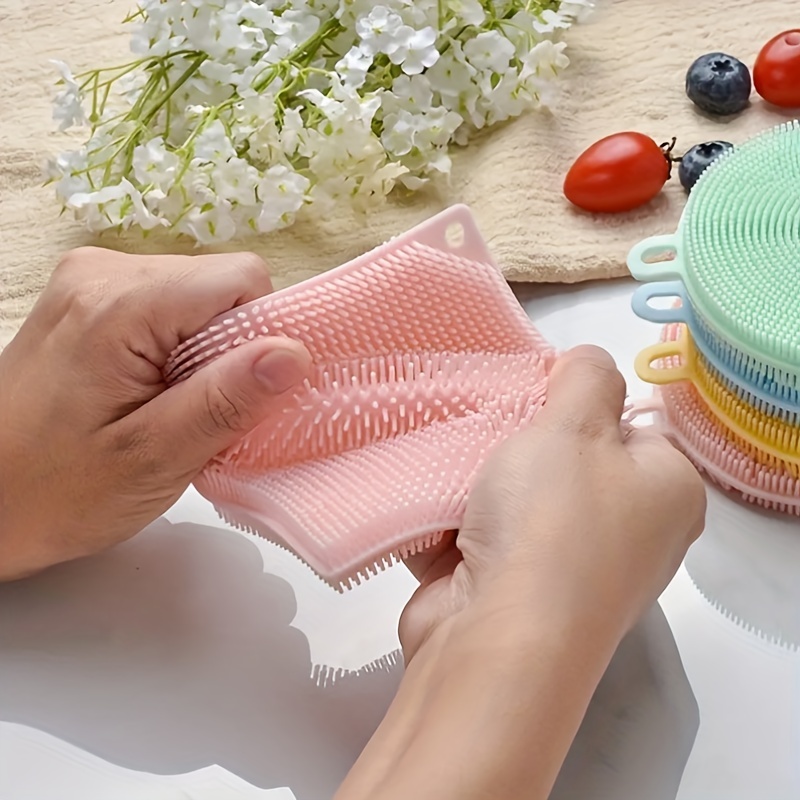 8 Color Silicone Sponge Dish Kitchen Reusable Rubber Scrubber