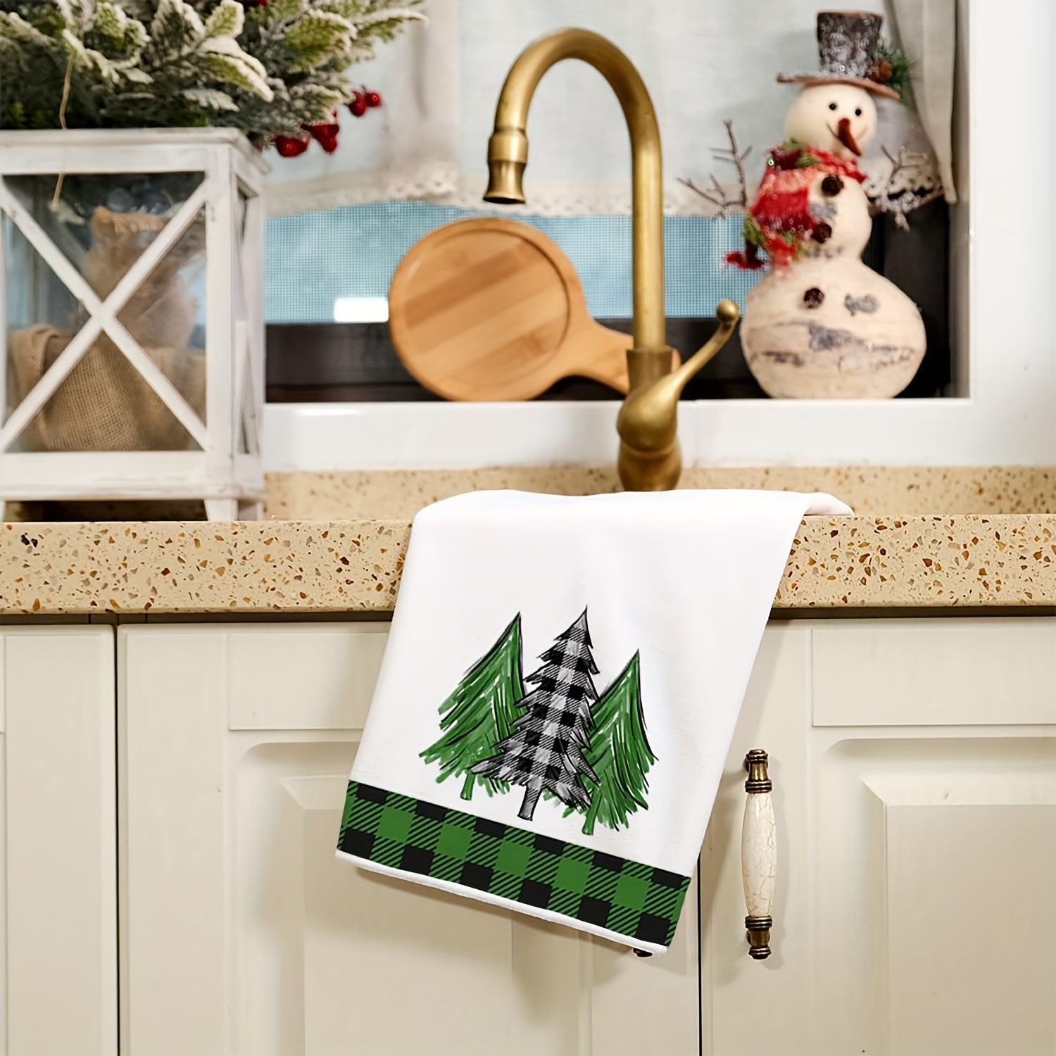 Christmas Kitchen Towels Christmas Tree Plaid Printed Towel - Temu