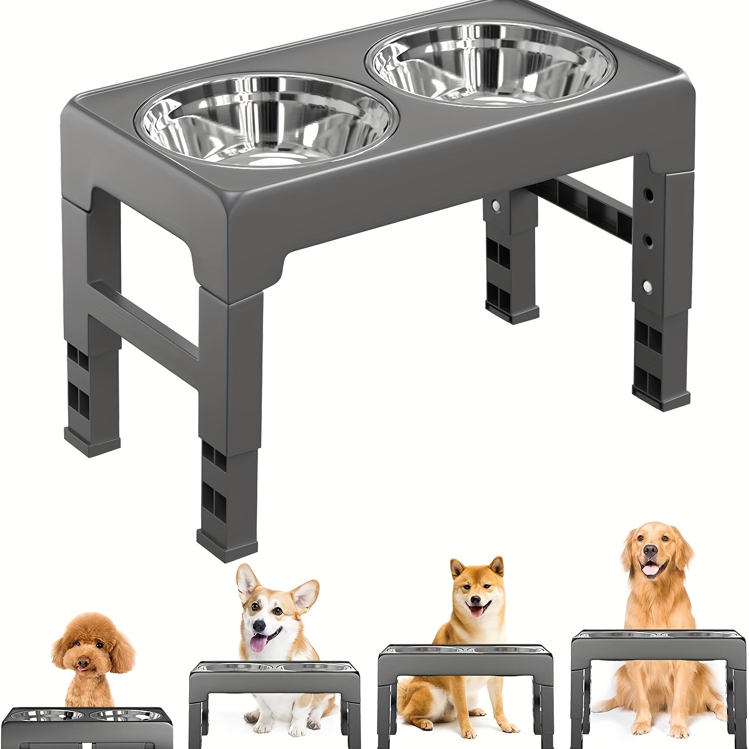 Elevated Dog Bowl for Large Dogs,Raised Dog Bowl Stand,Adjusts to 8 Heights  (2.75- 20) Dog Feeding Station with 2 Stainless Steel Dog Bowls,for