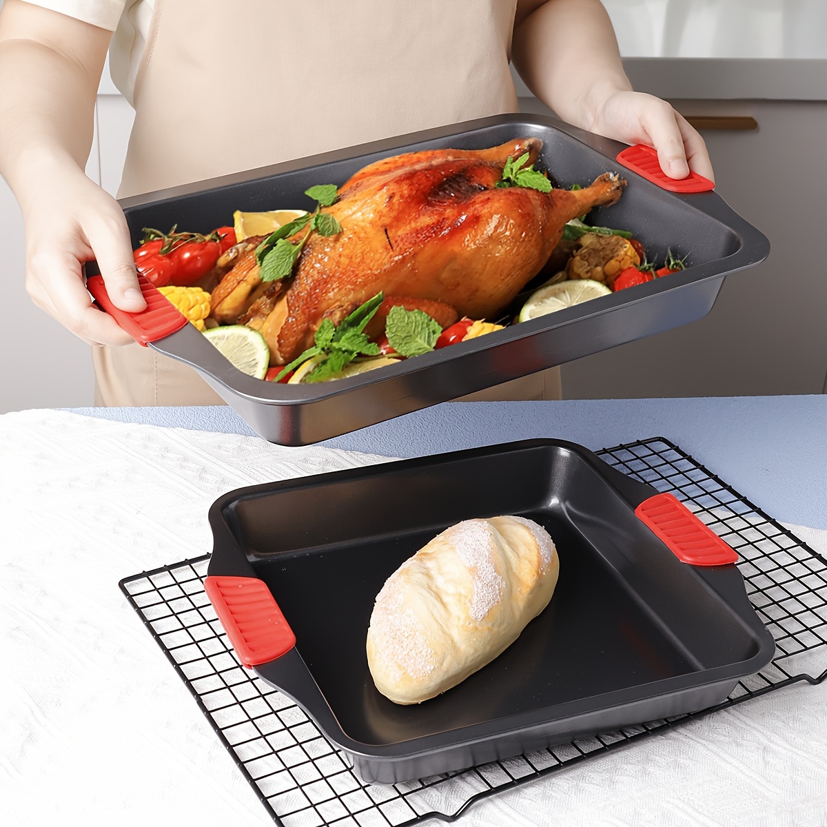 1pc, Carbon Steel Baking Pan, Non-Stick Cookie Sheet, Baking Trays, Oven  Accessories, Baking Tools, Kitchen Gadgets, Kitchen Accessories, Home  Kitchen