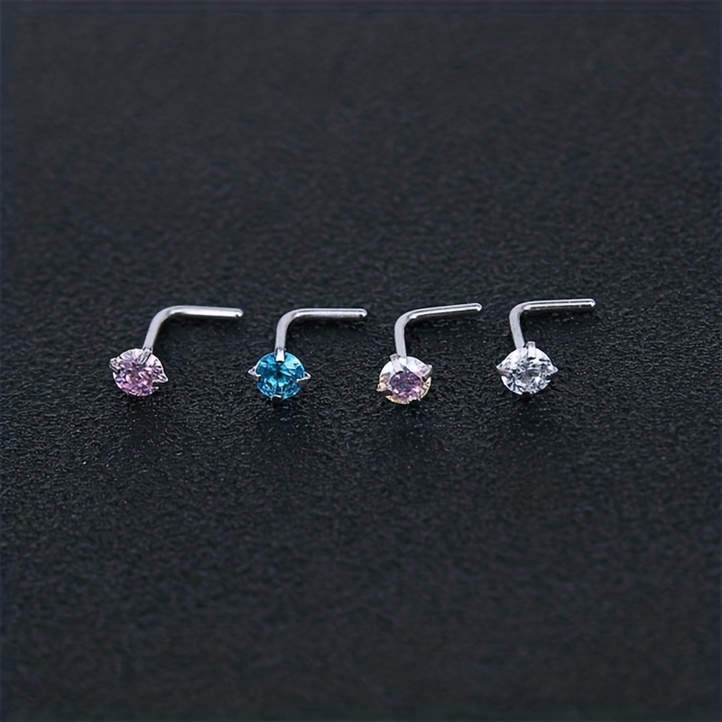 4 Pcs L Shape Nose Ring Set with Zircon