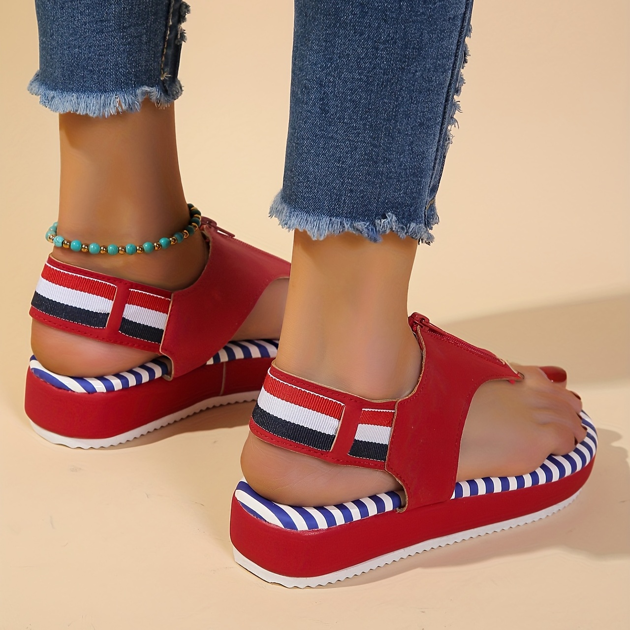 Red on sale stripe sandals