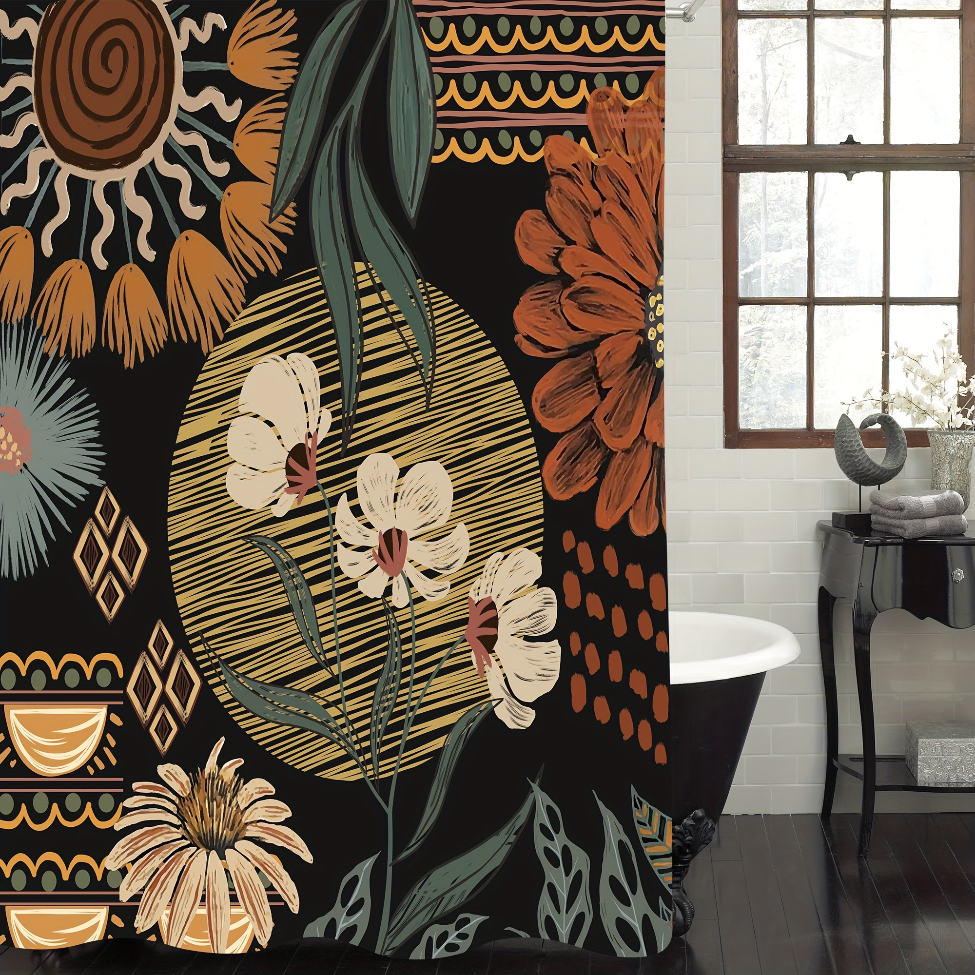 Bohemian Shower Curtain Set Colorful Vintage Boho Flowers - Temu