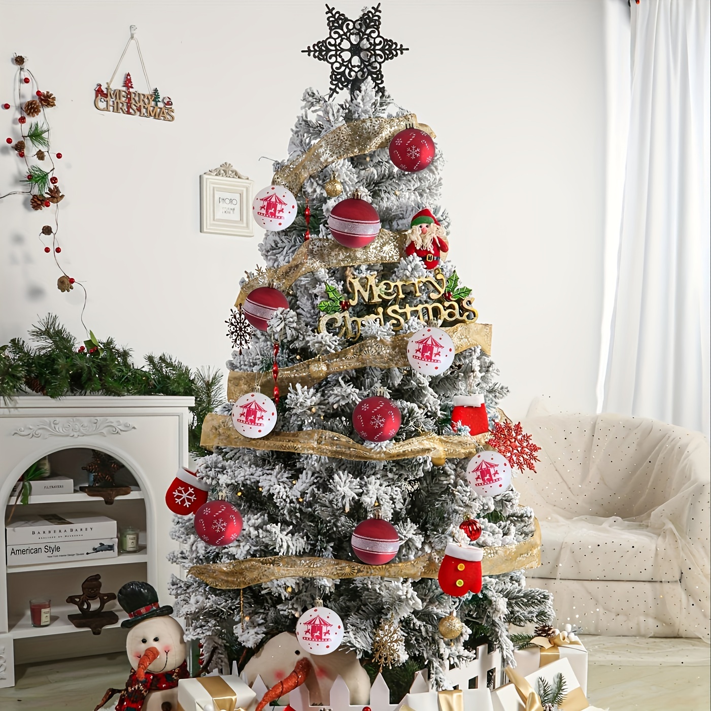 Red And White Flocked Christmas Tree
