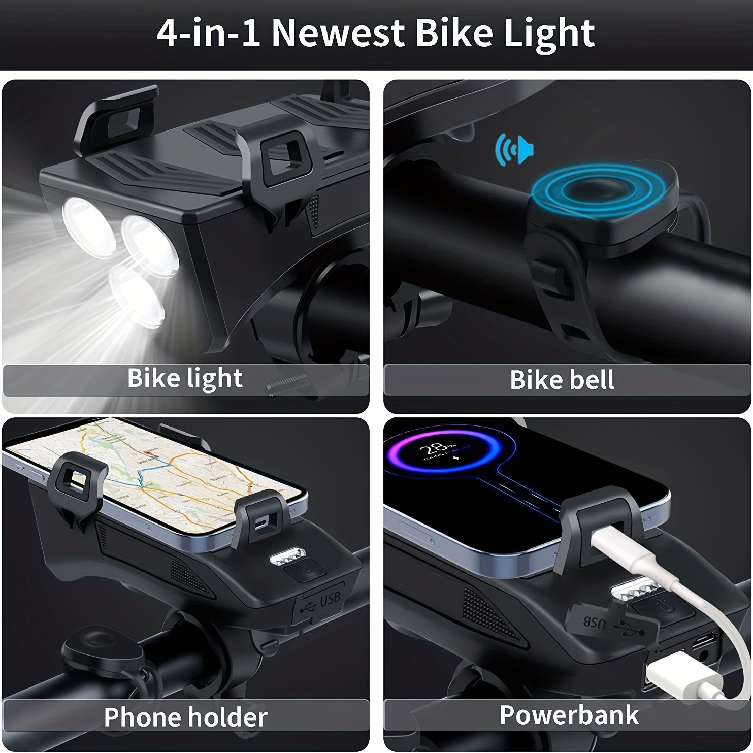 Fahrradlicht-handyhalterung, 4-in-1 Fahrrad-handyhalterung, Led