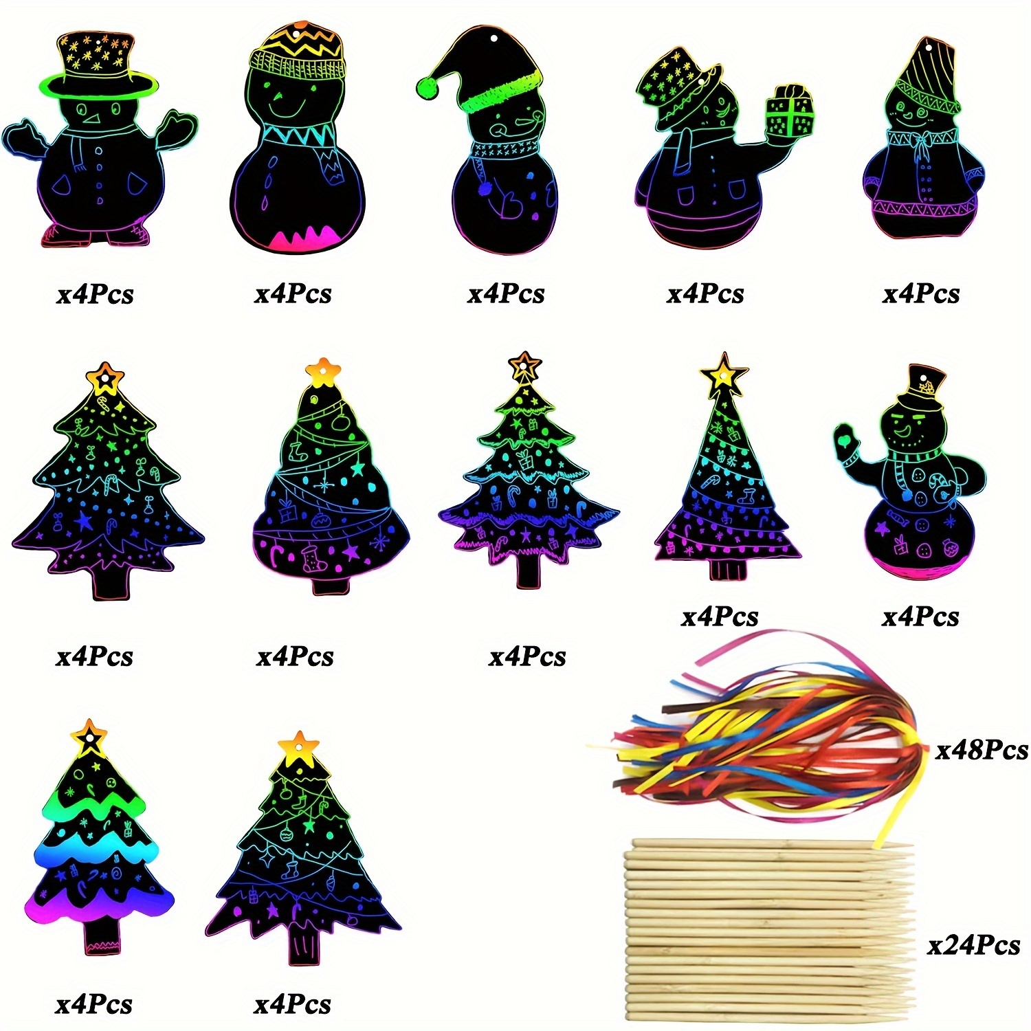 Christmas Tree Snowman Scratch Paper Rainbow Color Scratch - Temu