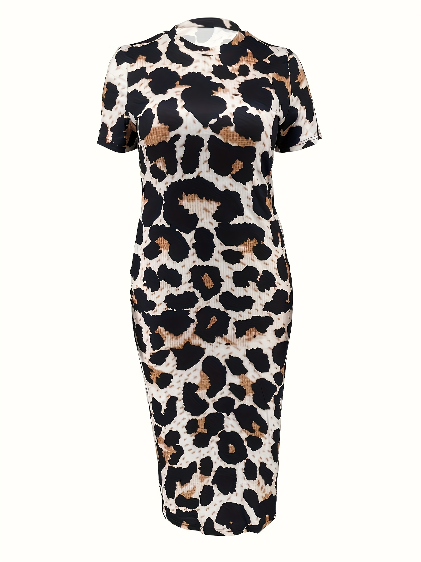 Leopard Print Short Sleeve Round Neck Skinny Dress