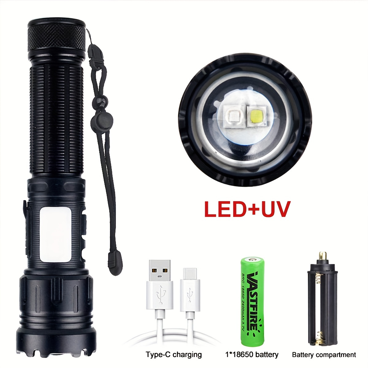 YANSUN 2000 Lumen Rechargeable LED Flashlight with Zoomable, 4 Modes, and  Water Resistant, Ideal for Camping, Emergence H-BRTD003USB-2 - The Home  Depot