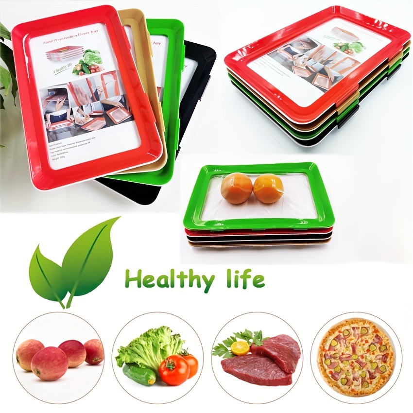  MOJUN Food preservation tray, Stackable and Reusable Food  Storage Trays Save Space and Keep Food Fresh, for meats Vegetable Fruit, 4  Pack: Home & Kitchen