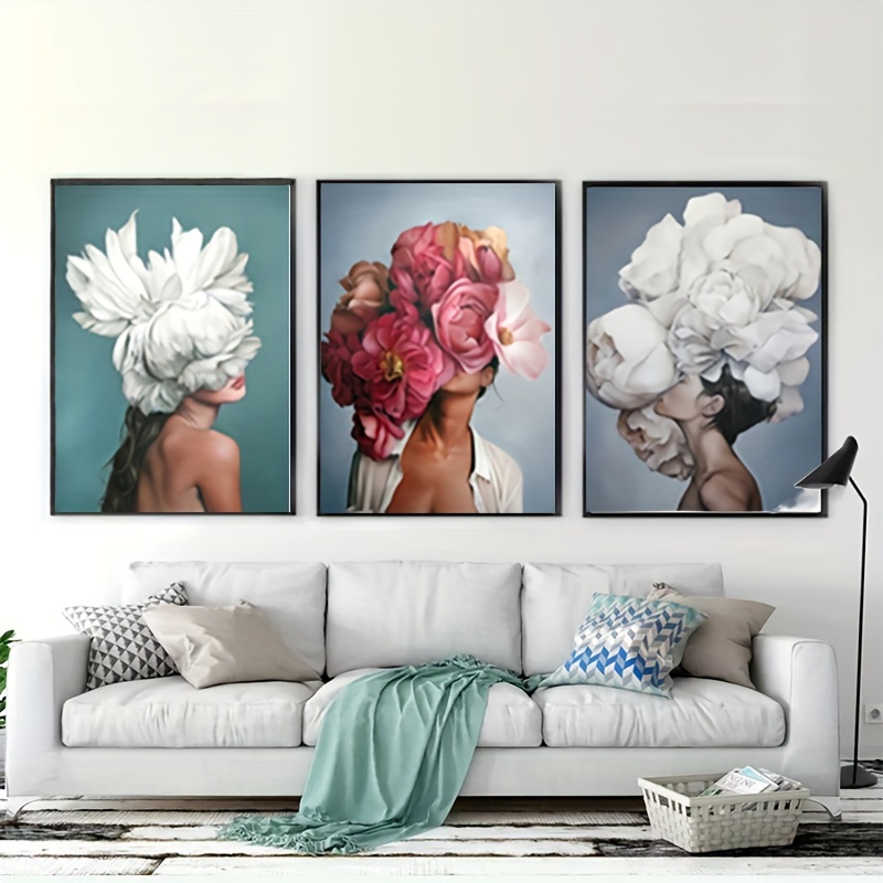 3pcs Affiche En Toile, Art Moderne, Fleurs Sur Sa Tête, Peinture Décorative  Simple Et À La
