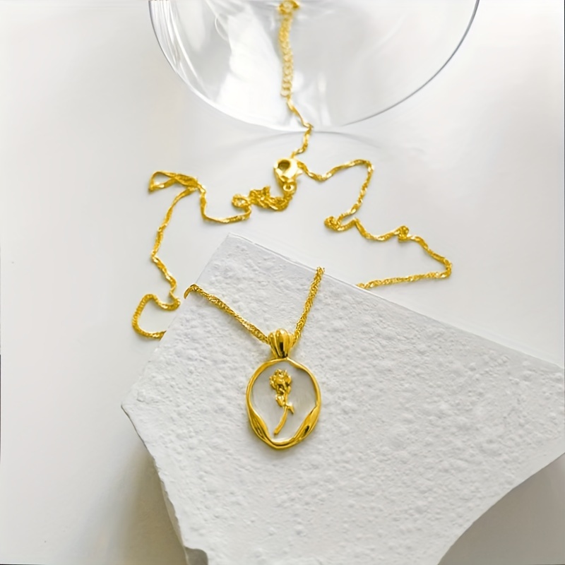 Women's Rose Oval Pendant Necklace, K Plated Bridal Wedding Gift