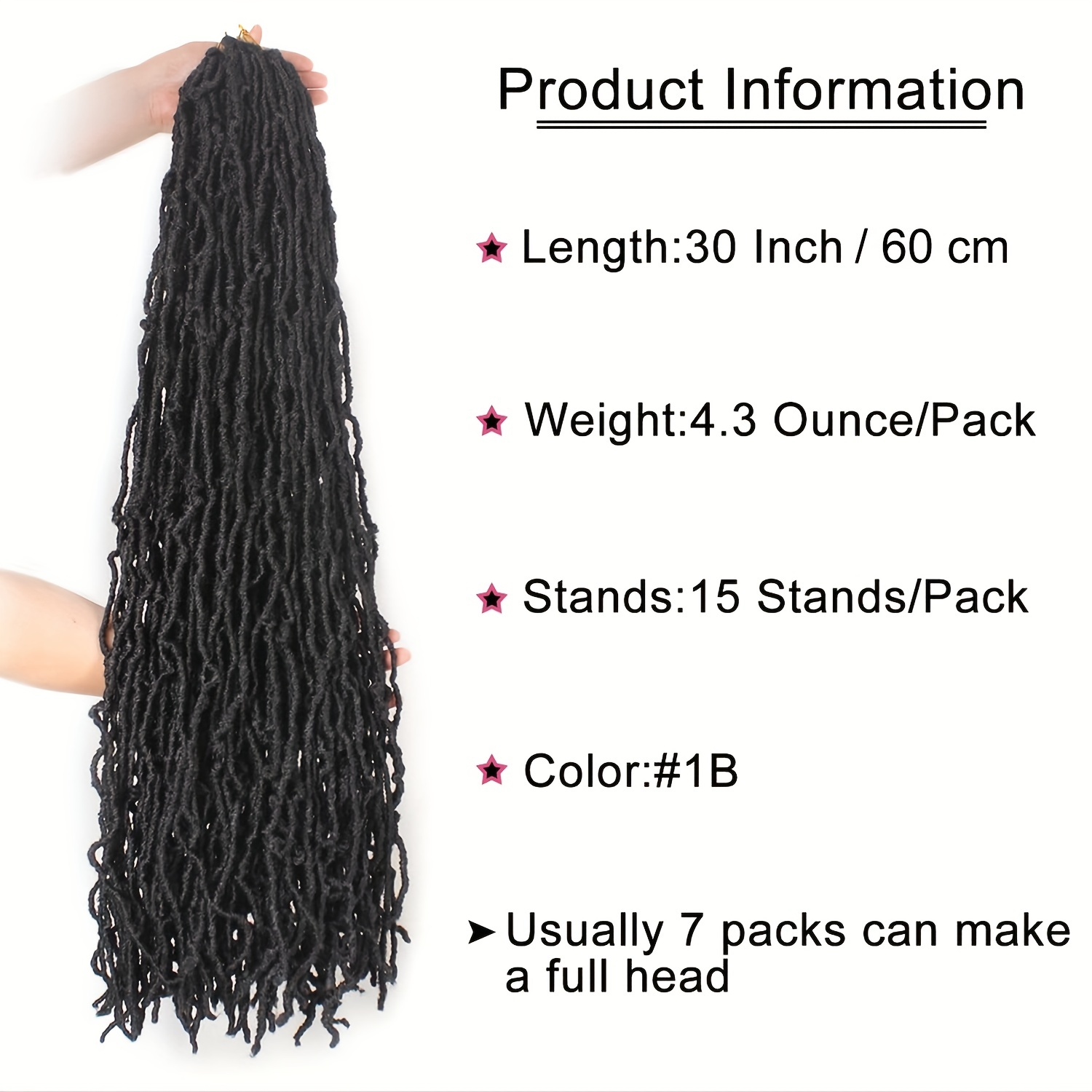 16 Inch Soft Locs Crochet Hair 6 Packs Short New Faux Locs Pre-looped  Natural Black Dreads Locks 1B(Natural Black)