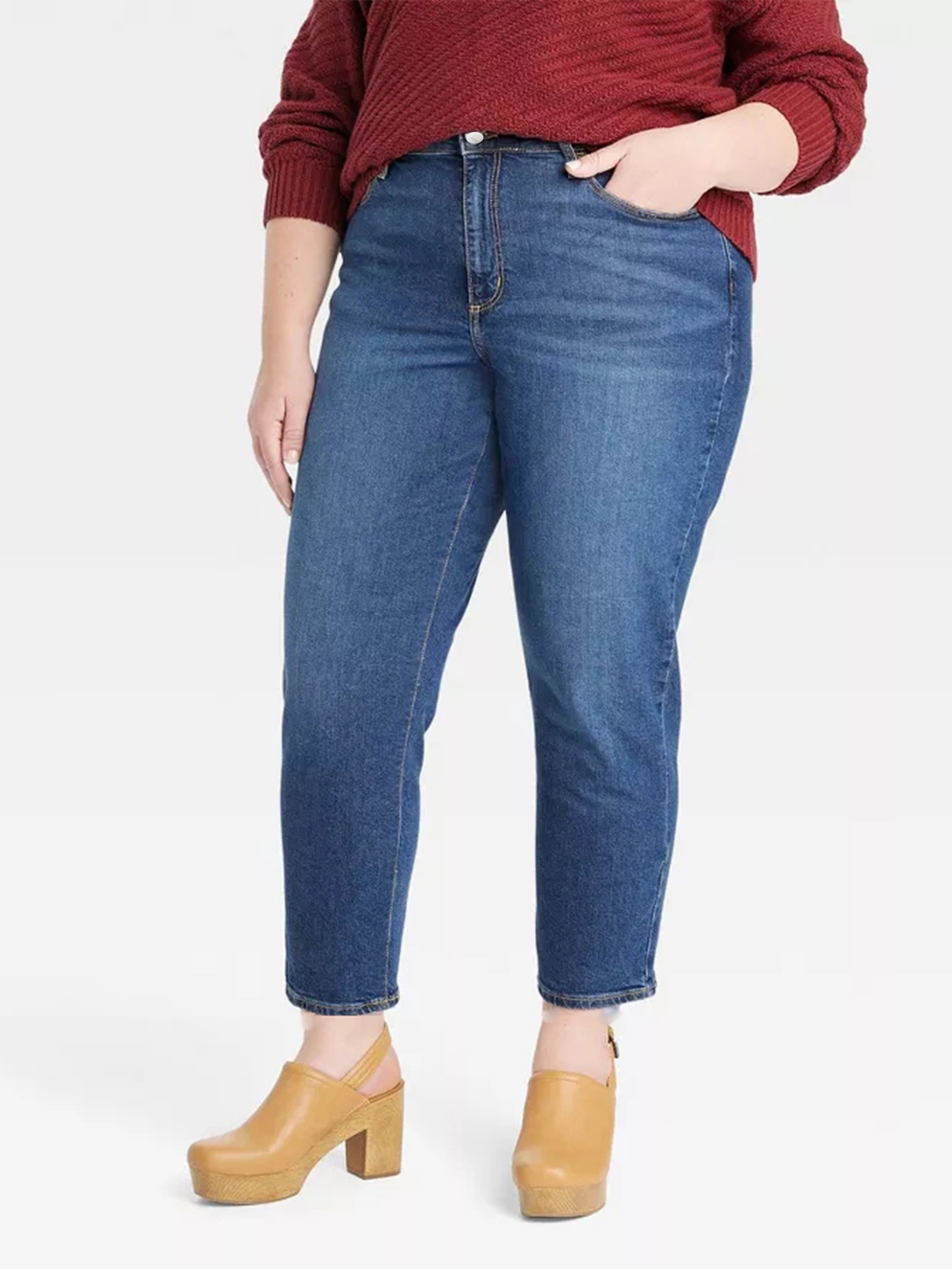 Plus Size Basic Jeans Women's Plus Washed High Rise Straight - Temu